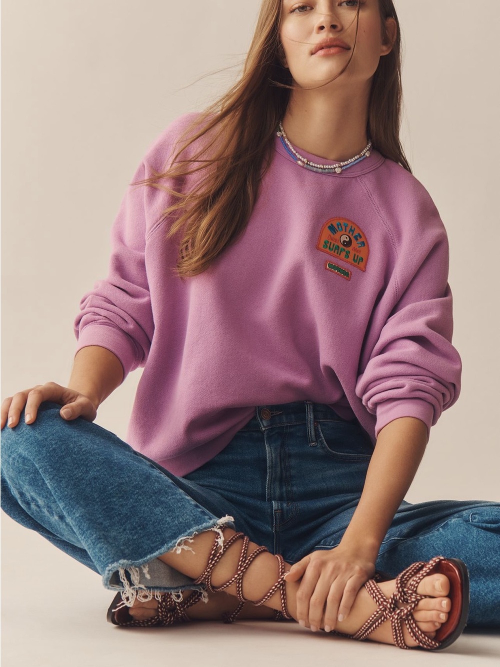 New with tags! MOTHER Lavender Crewneck with Surf Patch - Picture 2 of 10